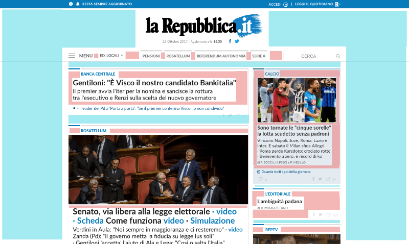 Repubblica - Esempio spazi bianchi su siti di news